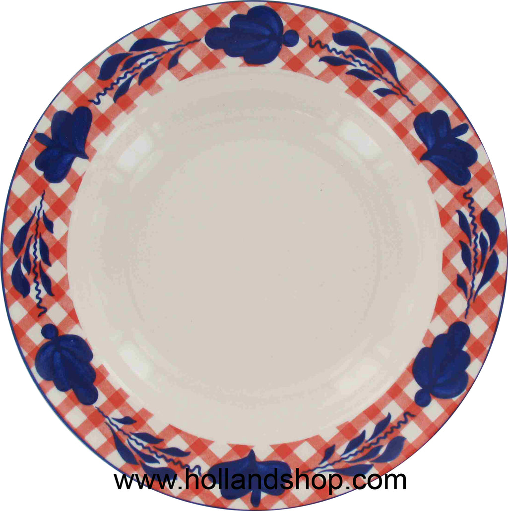 Boerenbont Plate - Checkered Red Rim - Deep (22cm) (no longer in production)
