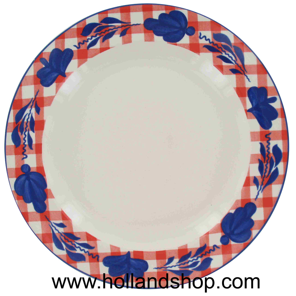 Boerenbont Plate - Checkered Red Rim - Dinner (25.5cm) (no longer in production)