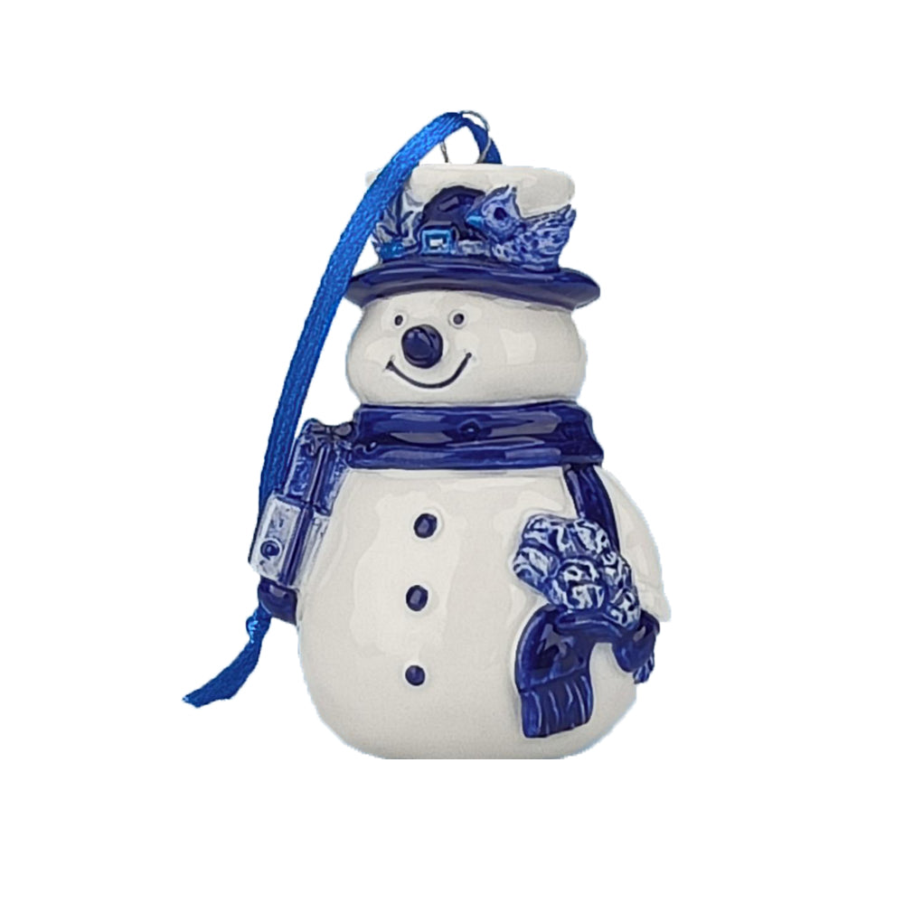 Ornament - Snowman Delft Blue with Hat 8.5cm