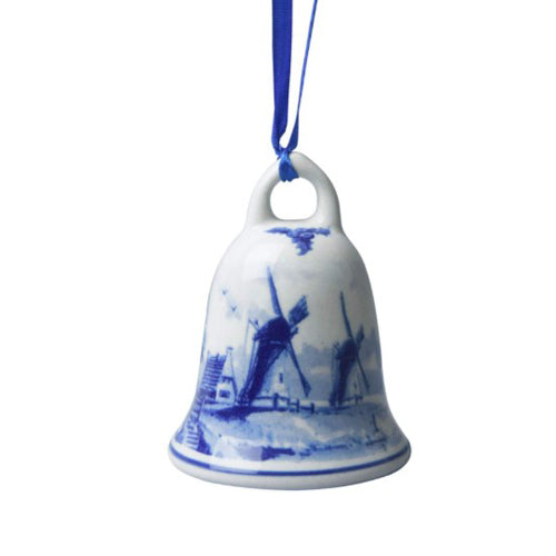 Ornament - Heinen Delft Blue Bell with Windmill Scene (7cm)