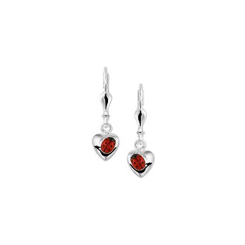 Ladybug Earrings - Dangling (Heart w/ Angled Bug)