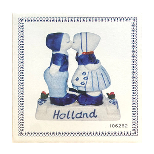 Kissing Couple - Delft Blue with Tulips (10cm)