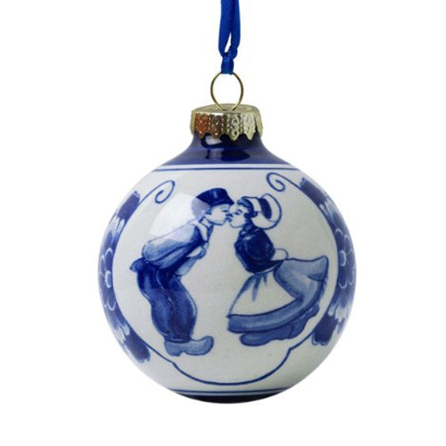 Ornament - Heinen Delft Blue Ball with Kissing Couple (7cm)