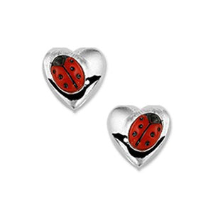 Ladybug Earrings - Stud (Heart w/ Angled Bug)