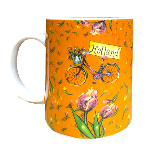 Mug - Holland Bike & Tulips (Orange)