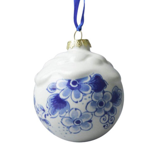 Ornament - Heinen Delft Blue Ball with Snow (8cm)