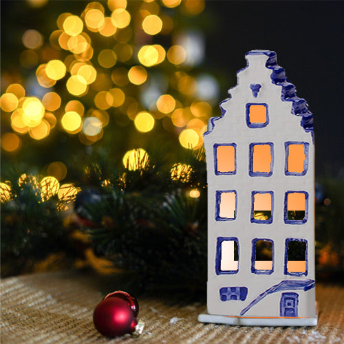 Tea Light Holder - Heinen Delft Blue Canal House (14.5cm)