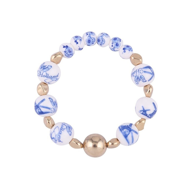 Bracelet - Heinen Delft Blue Windmill/Flower Beads