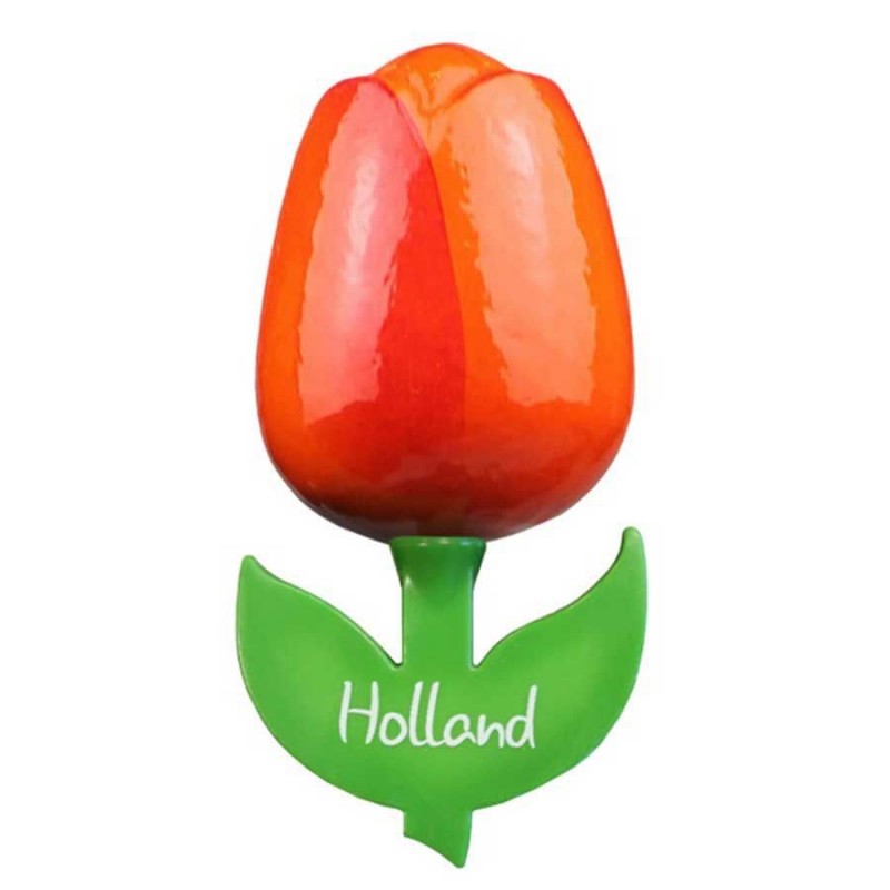 Tulip Magnet - Wood Orange/Red (6cm)