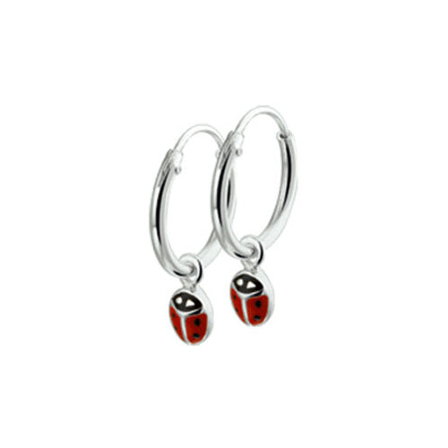 Ladybug Earrings - Dangling Hoop (Plain Small Bug)