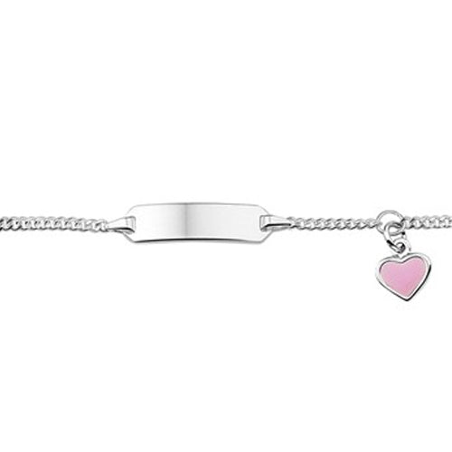 Baby Bracelet w/Dangle Heart (Pink) - Silver Plain Plate (5mm) 13-15cm