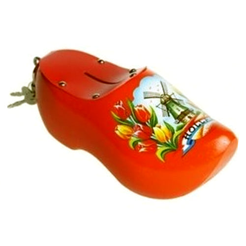 Piggybank - Wooden Shoe (Orange) 14cm