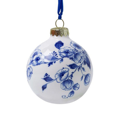 Ornament - Heinen Delft Blue Ball with Flowers (7cm)