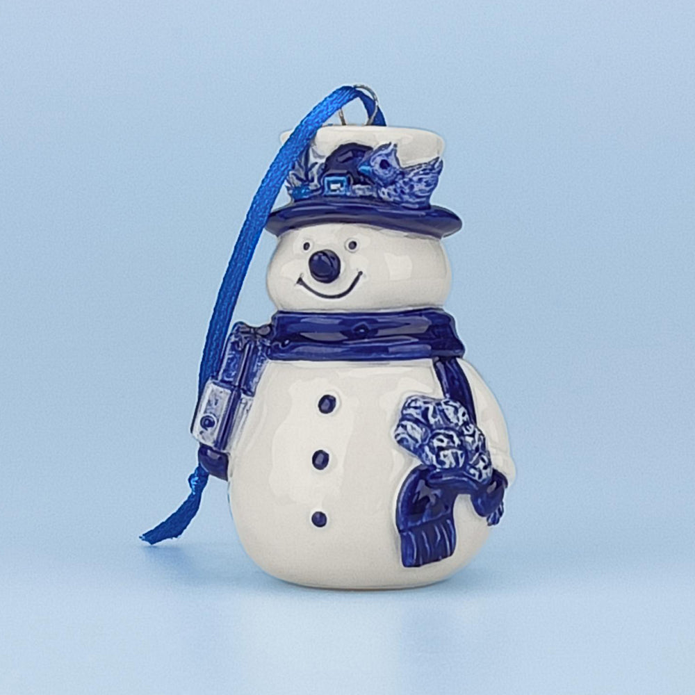 Ornament - Snowman Delft Blue with Hat 8.5cm