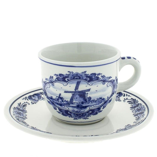 Cup & Saucer - Heinen Delft Blue Windmill Scene (7.5cm)