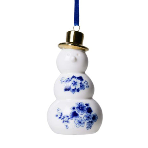 Ornament - Heinen Delft Blue Snowman with Gold Hat (8cm)