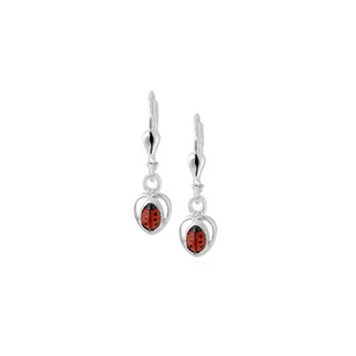 Ladybug Earrings - Dangling (Heart w/ Straight Bug)