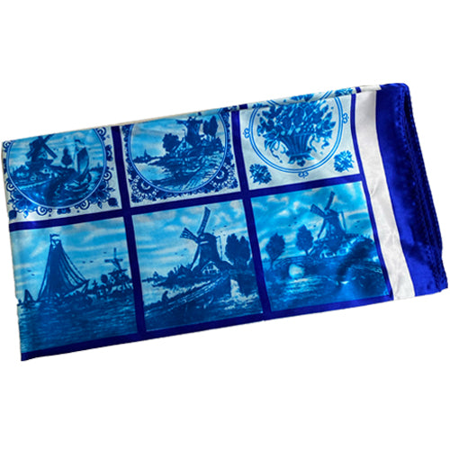 Scarf - Delft Blue with Scenes Silk (85x85cm)