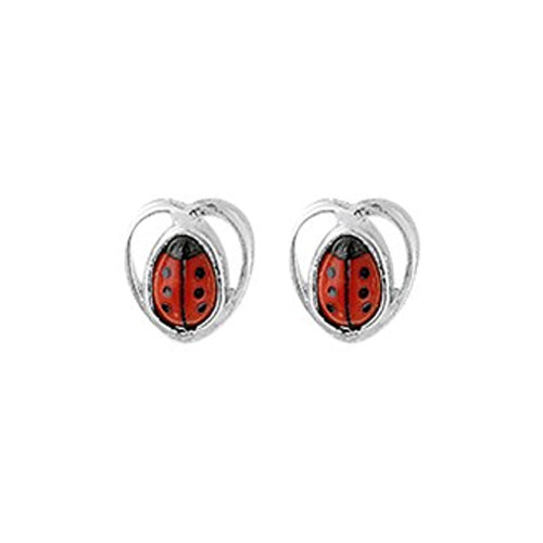 Ladybug Earrings - Stud (Heart w/ Straight Bug)