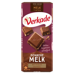 Verkade Dark Milk with Almond Pieces Chocolate Bar - 111g.